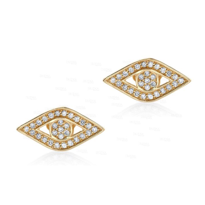 14K Gold 0.50 Ct. Genuine VS Clarity F-G Color Diamond Evil Eye Studs Earrings