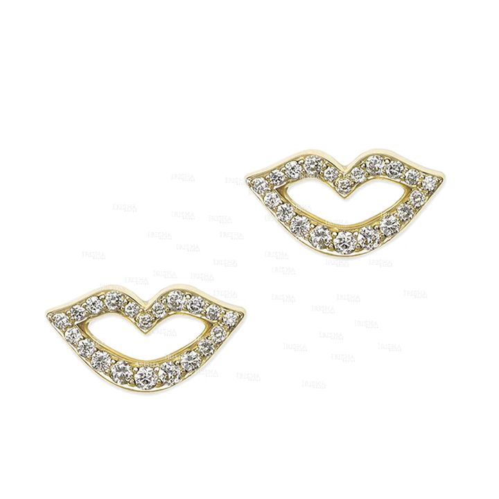 14K Gold 0.35 Ct. Genuine Diamond Lips Design Studs Earrings Gift For Her