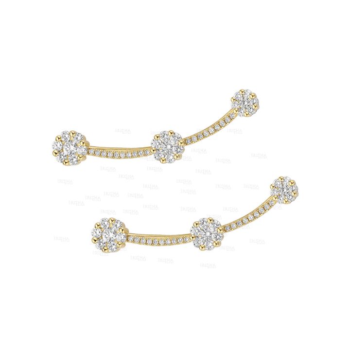 14K Gold 1.50 Ct. Genuine Diamond Wedding Engagement Ear Climber Earrings