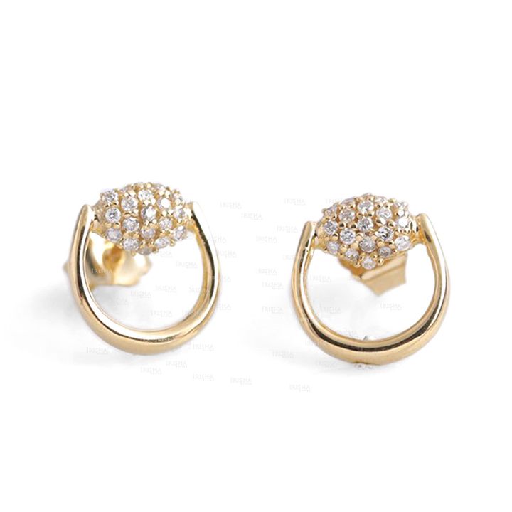 14K Gold 0.20 Ct. Genuine Dainty Diamond Horseshoe Studs Earrings Fine Jewelry