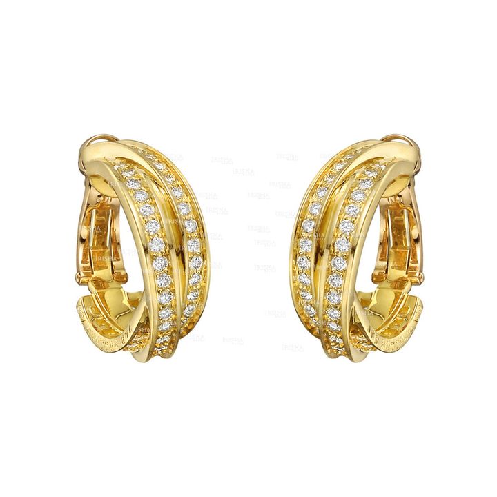 14K Gold 1.00 Ct. Genuine Diamond Triple Interlocking Hoop Earrings Fine Jewelry