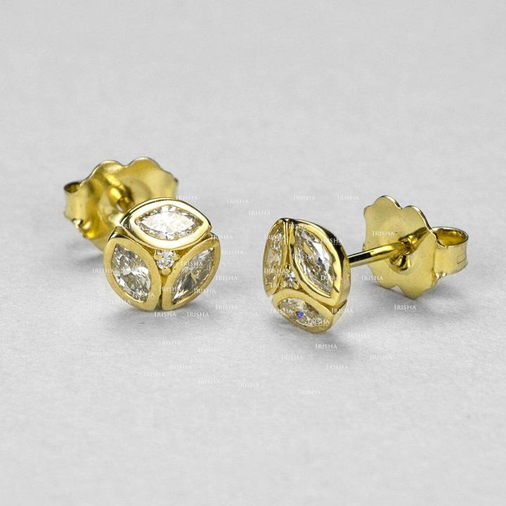 14K Gold 0.50 Ct. Genuine Round And Marquise Diamond Mini Wedding Studs Earrings