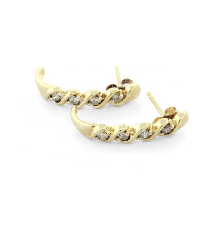 14K Gold 0.20 CT. Genuine Diamond Braided Half Huggie Hoop Earrings Fine Jewelry