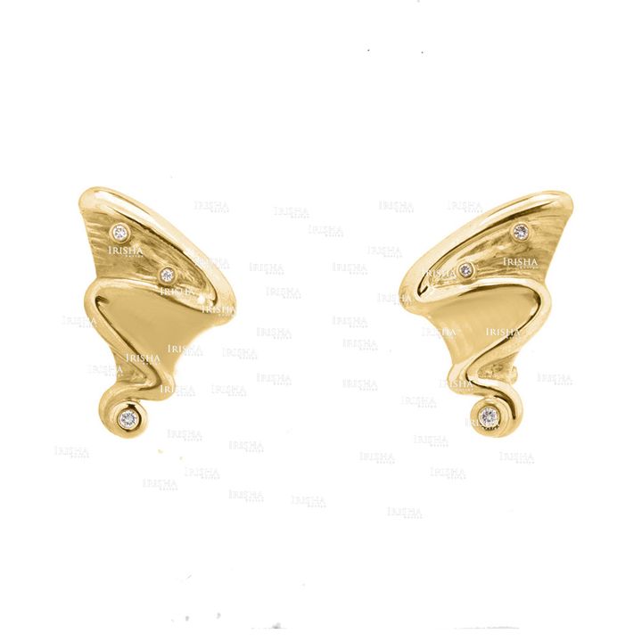 14K Gold 0.20 Ct. Genuine Diamond Bat Wings Vintage Style Earrings Fine Jewelry