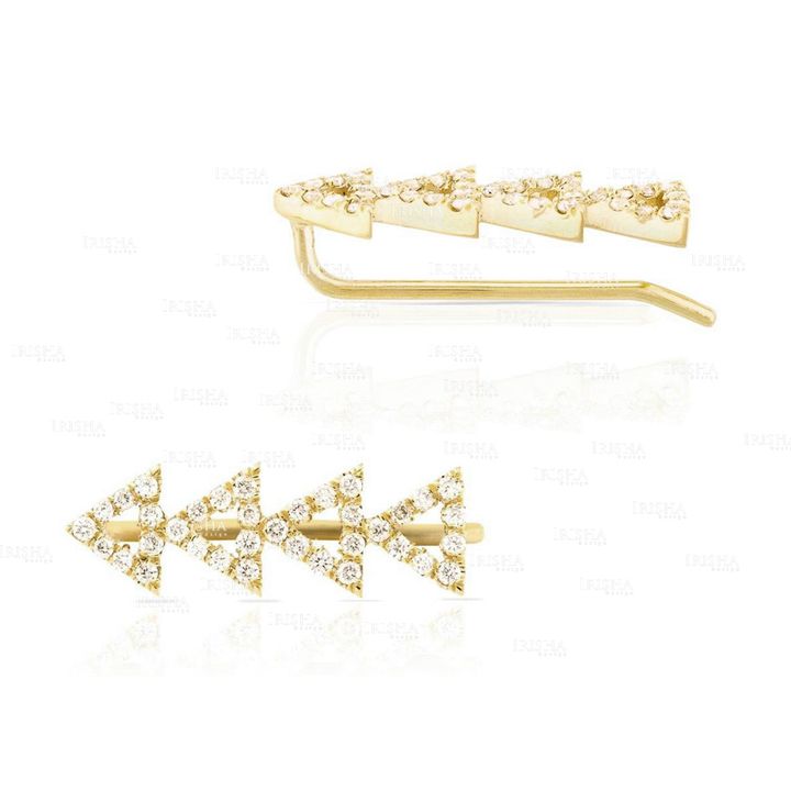 14K Gold 0.36 Ct. Genuine Diamond Arrowhead Ear Climber Earrings Fine Jewelry