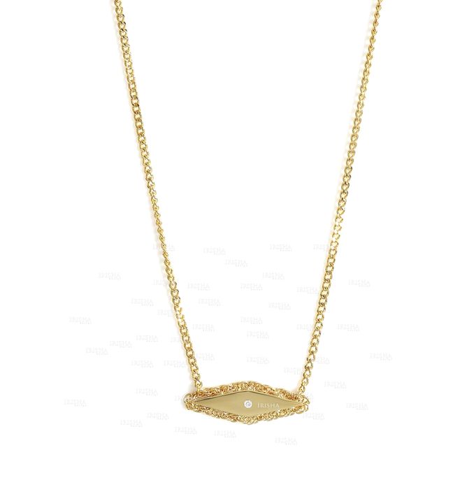 14K Gold 0.02 Ct. Genuine Diamond Rhombus Shape Vintage Style Pendant Necklace