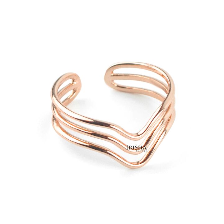 14K Solid Gold V Shape Chevron Design Thanksgiving Gift Ring Fine Jewelry