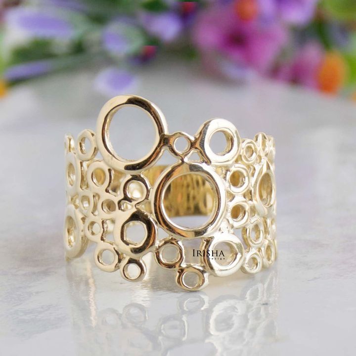 14K Solid Gold Unique Maze Cage Puzzle Design Ring Gift For Her Fine Jewelry