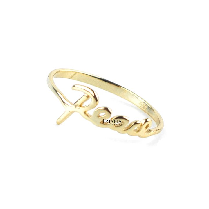 14K Solid Gold Peace Script Ring Christmas Gift Personalized Fine Jewelry