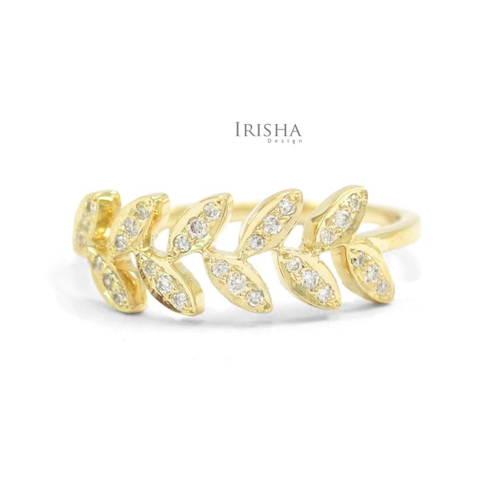 0.20 Ct. Genuine Diamond Leaf Design Stackable Ring 14K Gold Fine Jewelry
