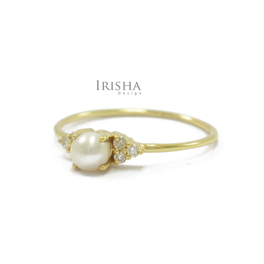 14K Gold Genuine Diamond And Fresh Water Pearl Ring Fine Jewelry Size- 3 to 8 US