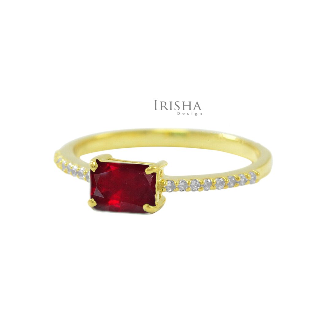 14K Gold Genuine Diamond And Baguette Ruby Gemstone Wedding Ring Fine Jewelry