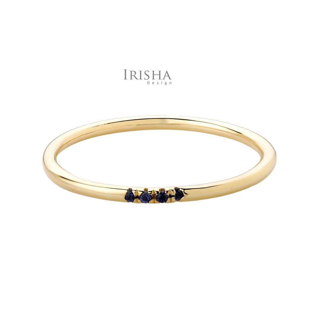 14K Gold Genuine Blue Sapphire Gemstone Wedding Band Ring Fine Jewelry