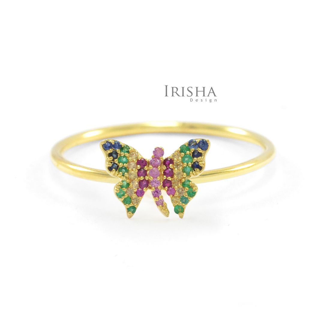 0.50 Ct. Genuine Multi Sapphire Rainbow Butterfly Ring 14K Gold Jewelry Gift