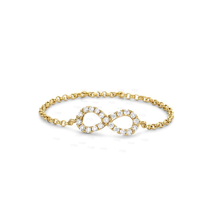 14K Gold 0.14 Ct. Genuine Diamond Infinity knot Chain Ring Thanksgiving Gift