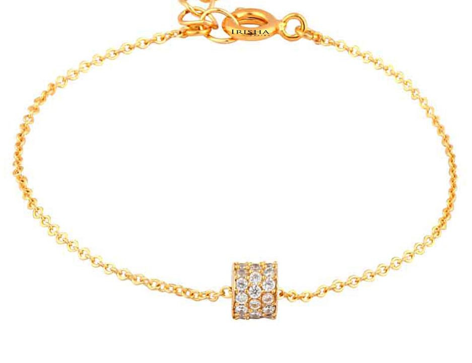 14K Gold 0.32 Ct. Genuine Diamond Cylinderical Charm Bracelet Fine Jewelry