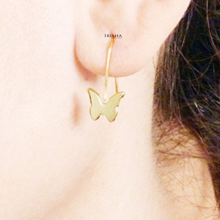 14K Solid Gold Butterfly Hook Earrings Gift For Mother Daughter Fine Jewelry