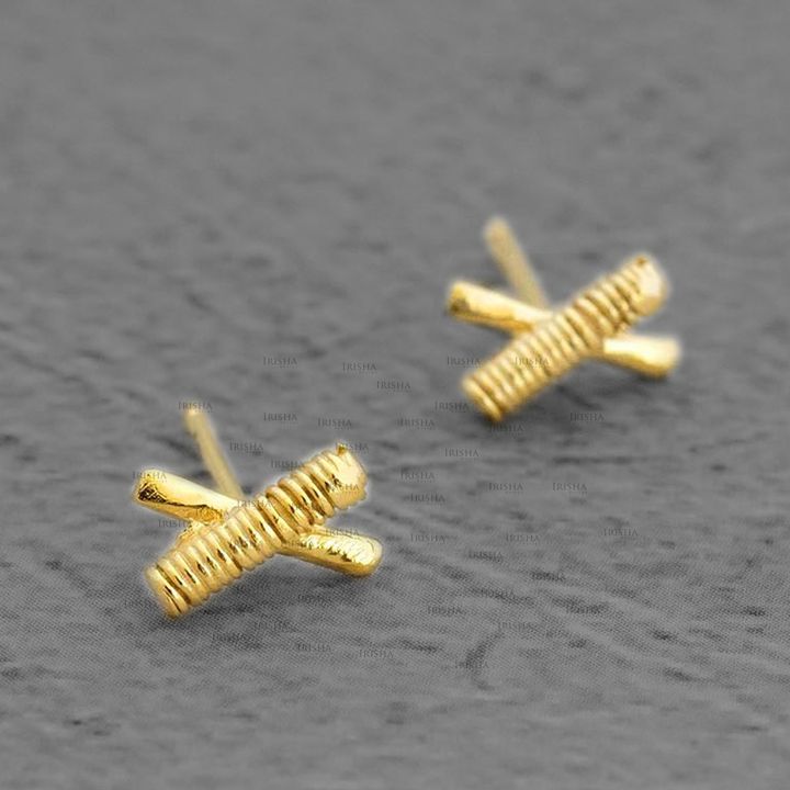 14K Solid Gold Wire Wrapped Tiny X Helix Studs Earrings Fine Jewelry Gift
