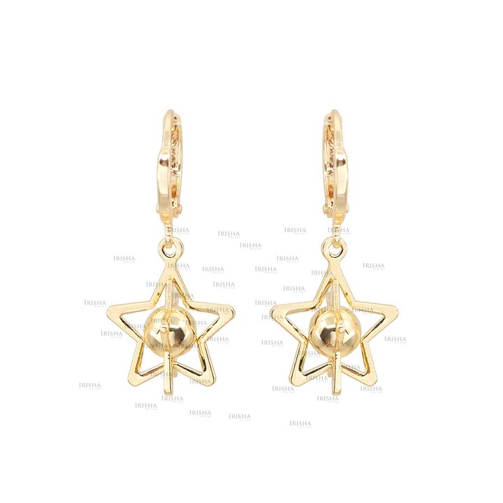 14K Solid Gold Galaxy Star Hoop Earrings Fine Jewelry Gift For Her