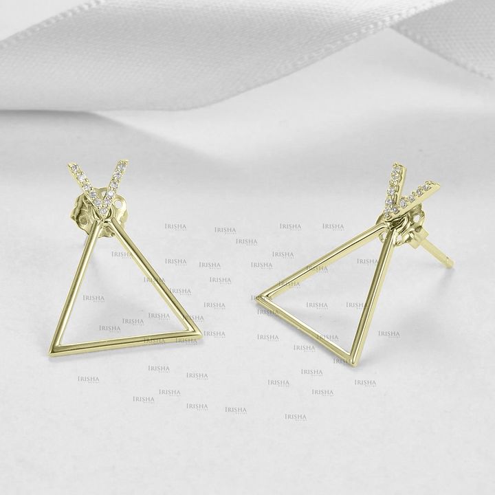 14K Gold 0.11 Ct. Genuine Diamond Triangle Shape Jacket Earrings Fine Jewelry