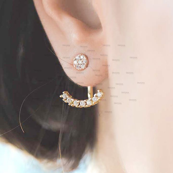 14K Gold VS Clarity F-G Color Genuine Diamond Ear Jacket Earring Wedding Jewelry