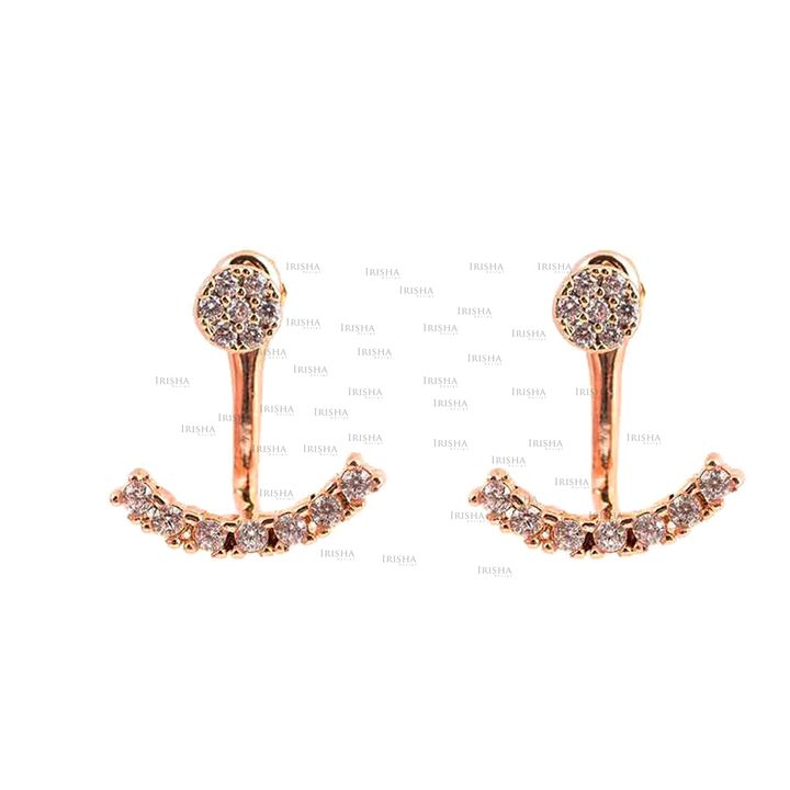 14K Gold VS Clarity F-G Color Genuine Diamond Ear Jacket Earring Wedding Jewelry