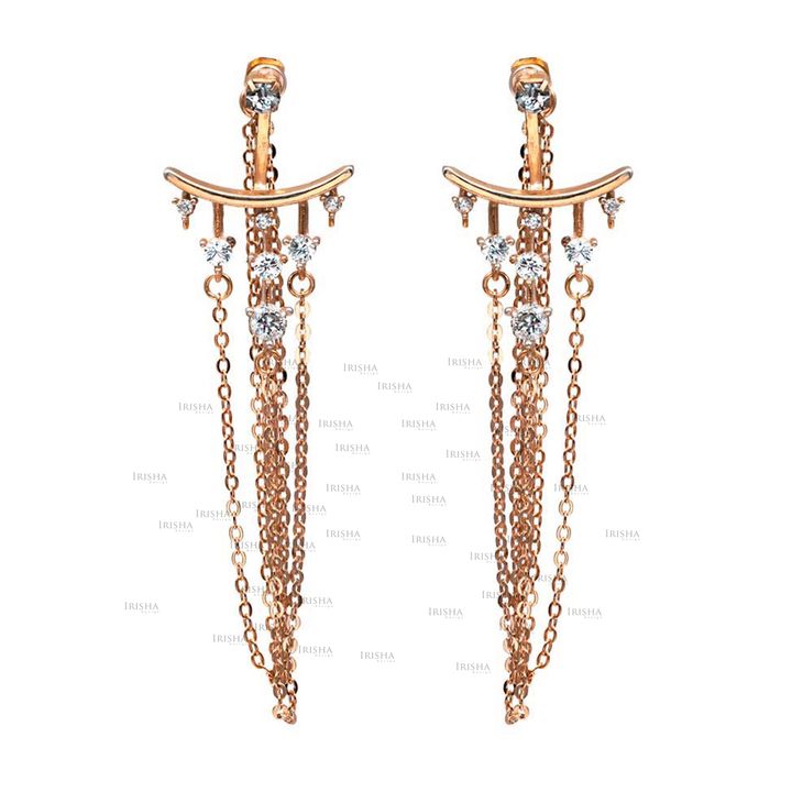 14K Gold 0.75 Ct. Genuine Diamond Chandelier Jacket Earrings Wedding Jewelry