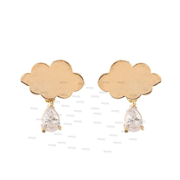 14K Gold Genuine VS Clarity Pear Cut Diamond Cloud Shape Studs Earrings Jewelry