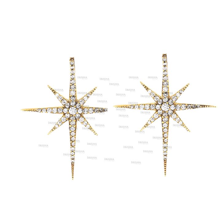 14K Gold 0.80 Ct. Genuine Diamond Long Starburst Earrings Celestial Jewelry Gift