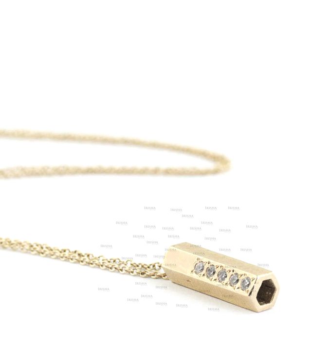 14K Gold Genuine Diamond Hollow Pipe Design Pendant Necklace Fine Jewelry