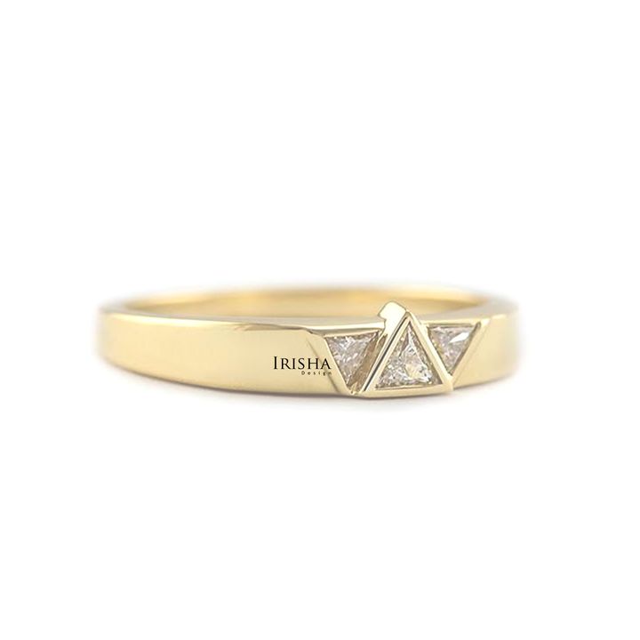 14K Gold 0.13 Ct. Genuine Trillion Diamond Wedding Band Ring Fine Jewelry