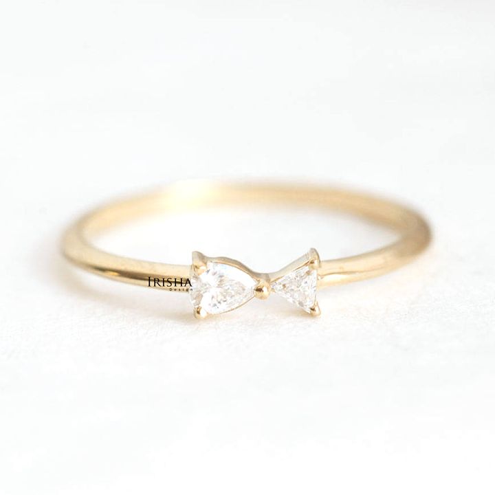 14K Gold 0.15 Ct. Genuine Pear And Trillion Diamond Gold Fish Ring Fine Jewelry