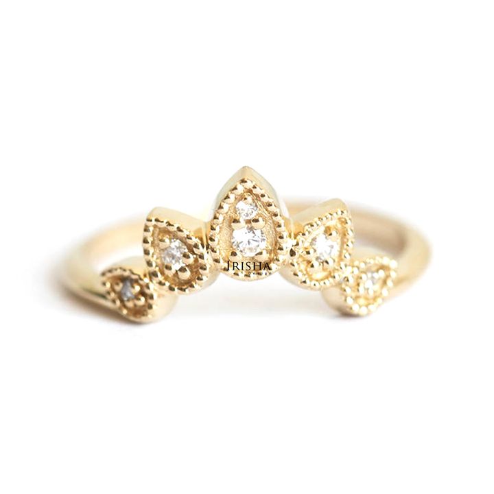 14K Gold 0.07 Ct. Genuine Diamond Vintage Crown Ring Delicate Christmas Jewelry
