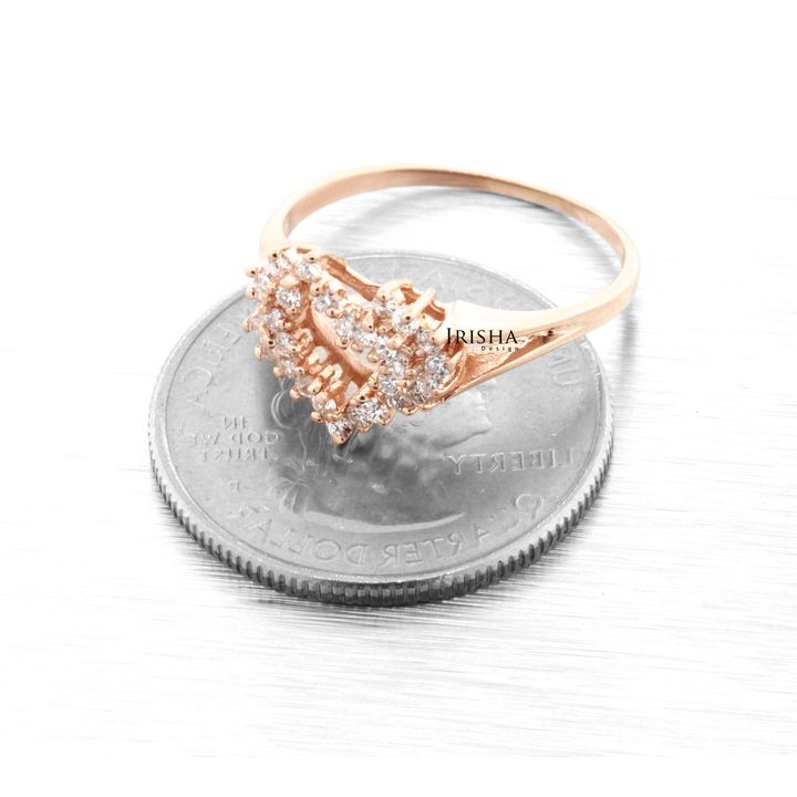 14K Gold 0.30 Ct. Genuine Diamond Unique Heart Design Band Ring Fine Jewelry