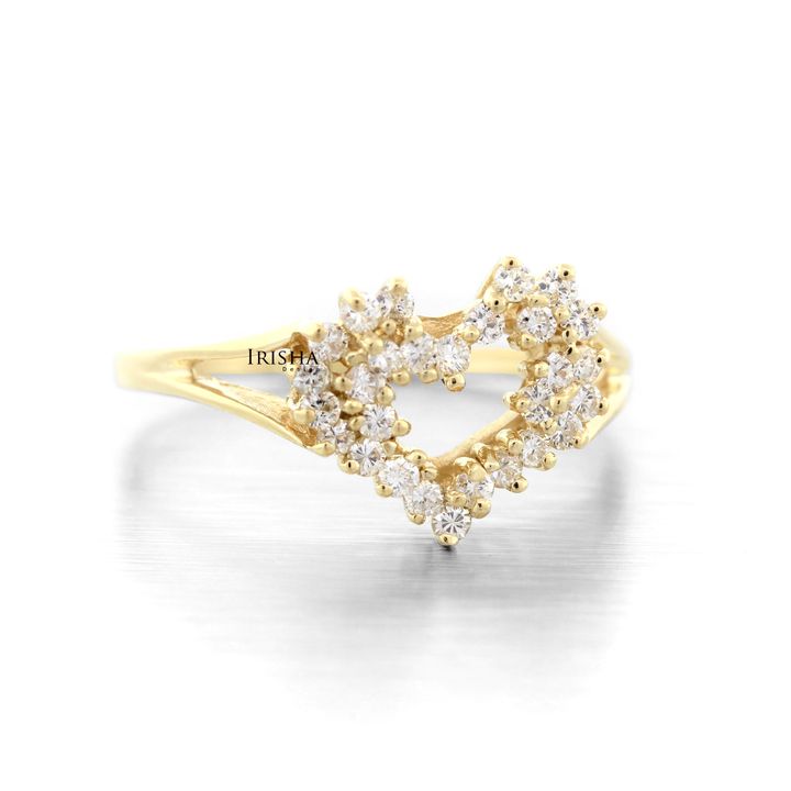 14K Gold 0.30 Ct. Genuine Diamond Unique Heart Design Band Ring Fine Jewelry