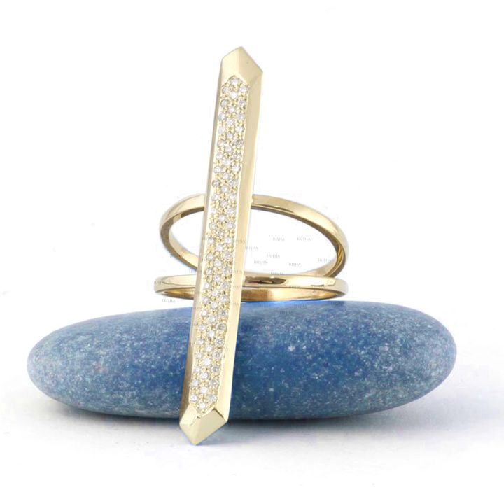 14K Gold 0.35 Ct. Genuine Diamond Long Bar Double Shank Statement Ring Jewelry