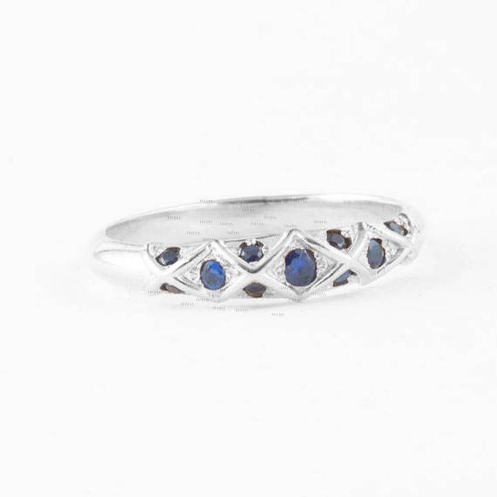 14K Gold 0.30 Ct. Genuine Blue Sapphire Gemstone Art Deco Band Ring Fine Jewelry