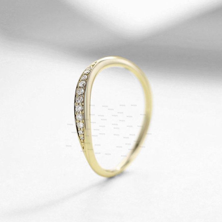 14K Gold 0.08 Ct. Genuine Diamond Wave Design Ring Fine Jewelry Gift for Her