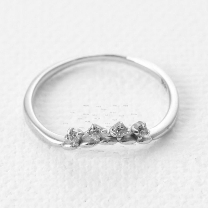 14K Gold 0.08 Ct. Genuine Diamond Unique Minimalist Stacking Ring Fine Jewelry