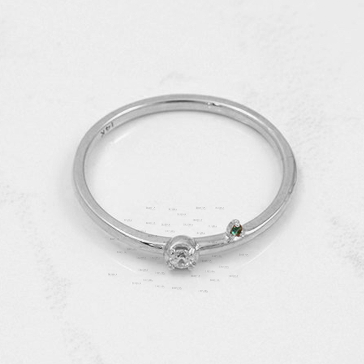 14K Gold Genuine Diamond And Emerald Gemstone Dainty Ring Fine Jewelry