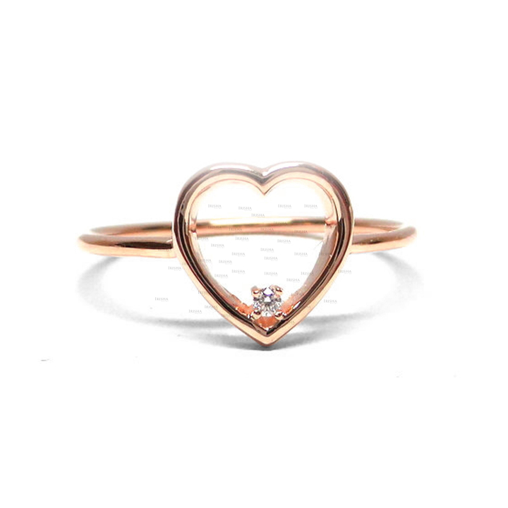 14K Gold 0.02 Ct. Genuine Diamond Love Heart Ring Valentine's Gift For Her