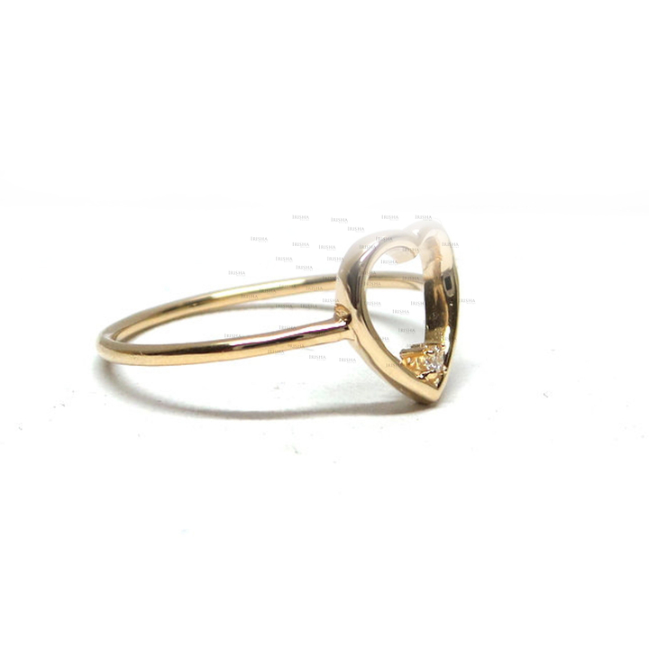14K Gold 0.02 Ct. Genuine Diamond Love Heart Ring Valentine's Gift For Her