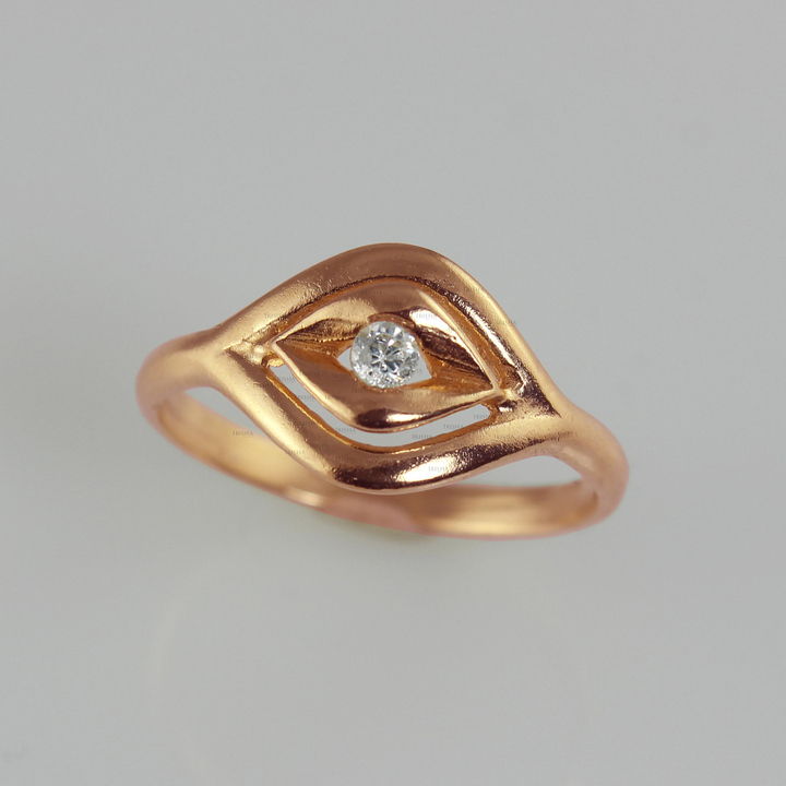 14K Gold 0.02 Ct. Genuine Diamond Evil Eye Design Delicate Ring Fine Jewelry