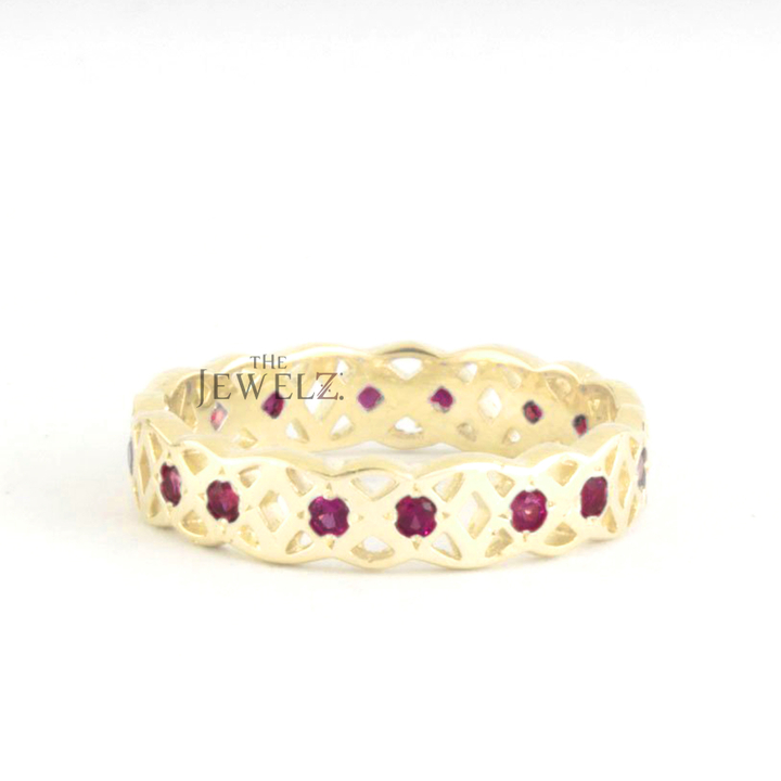 14K Gold 0.25Ct. Genuine Ruby Gemstone Art Deco Crown Eternity Ring Fine Jewelry