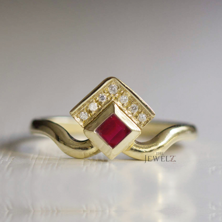 14K Gold Genuine Diamond-Ruby Gemstone Engagement Crown Ring Fine Jewelry