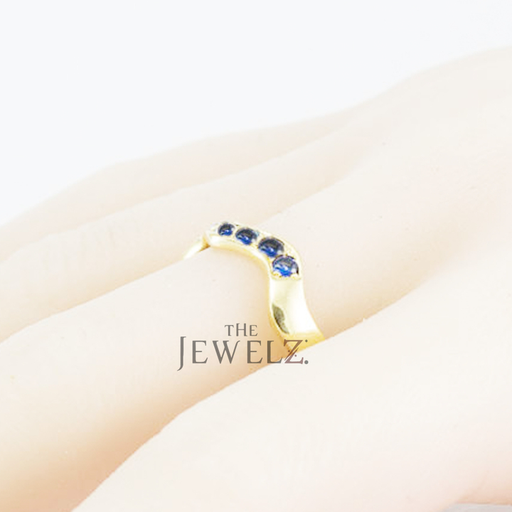 14K Gold 0.30 Ct. Genuine Blue Sapphire Gemstone Wave Design Valentine's Ring