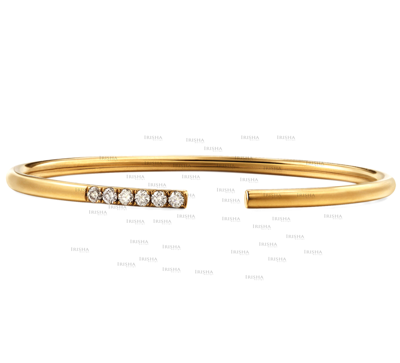 14K Gold 0.09 Ct. Genuine Diamond Cuff Bangle Bracelet Handmade Fine Jewelry