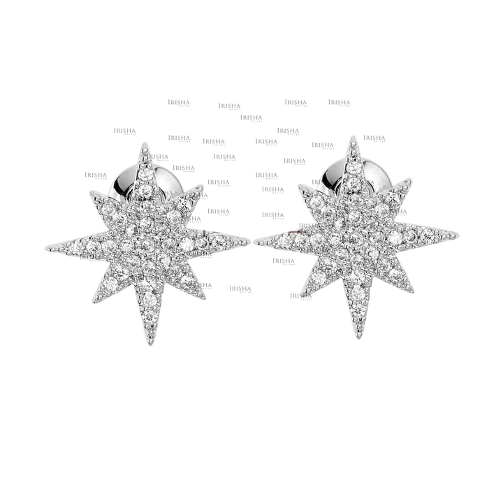 14K Gold 0.25 Ct. Genuine Diamond Starburst Earrings Christmas Fine Jewelry