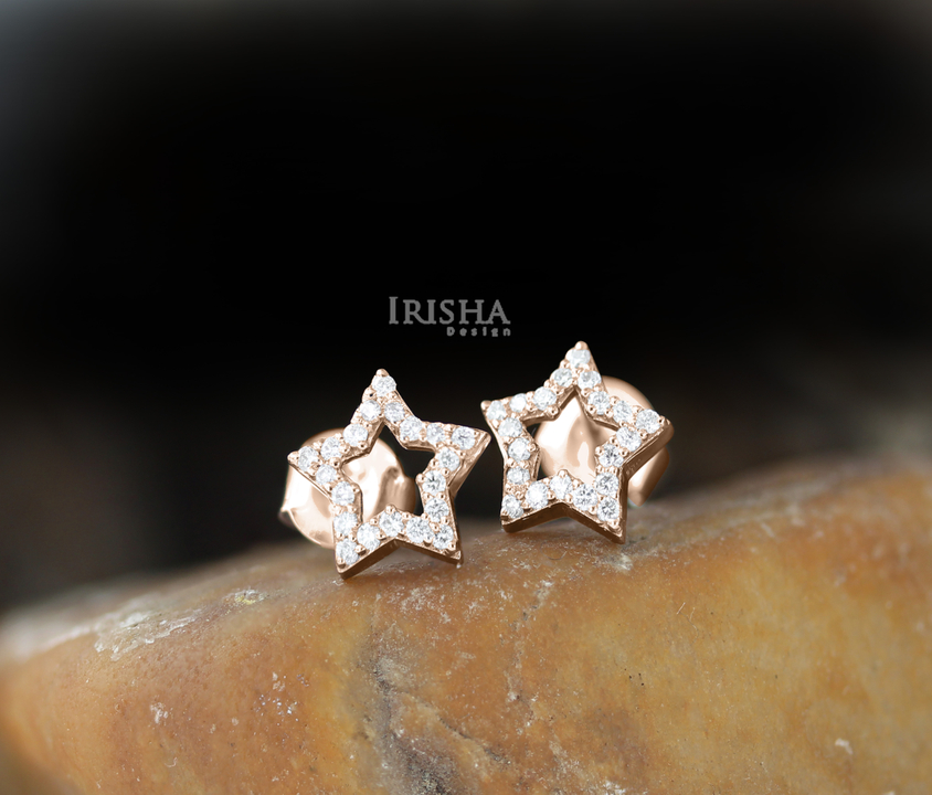 14K Gold 0.20 Ct. Genuine Diamond Star Shape Studs Earrings Celestial Jewelry