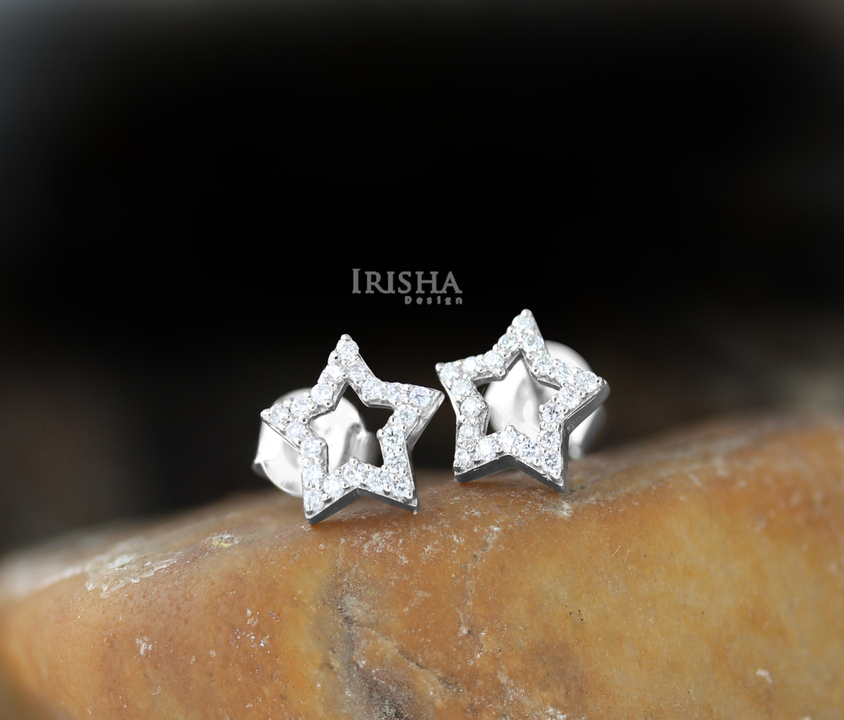 14K Gold 0.20 Ct. Genuine Diamond Star Shape Studs Earrings Celestial Jewelry